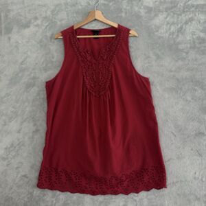 Lane Bryant Blouse Womens 22 Red Embroidered Eyelet Hem Sleeveless